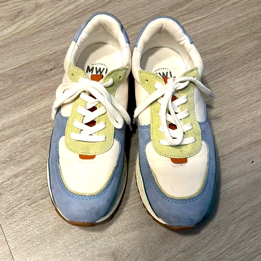 Madewell White, Light Blue & Lime Green Athletic Sneakers